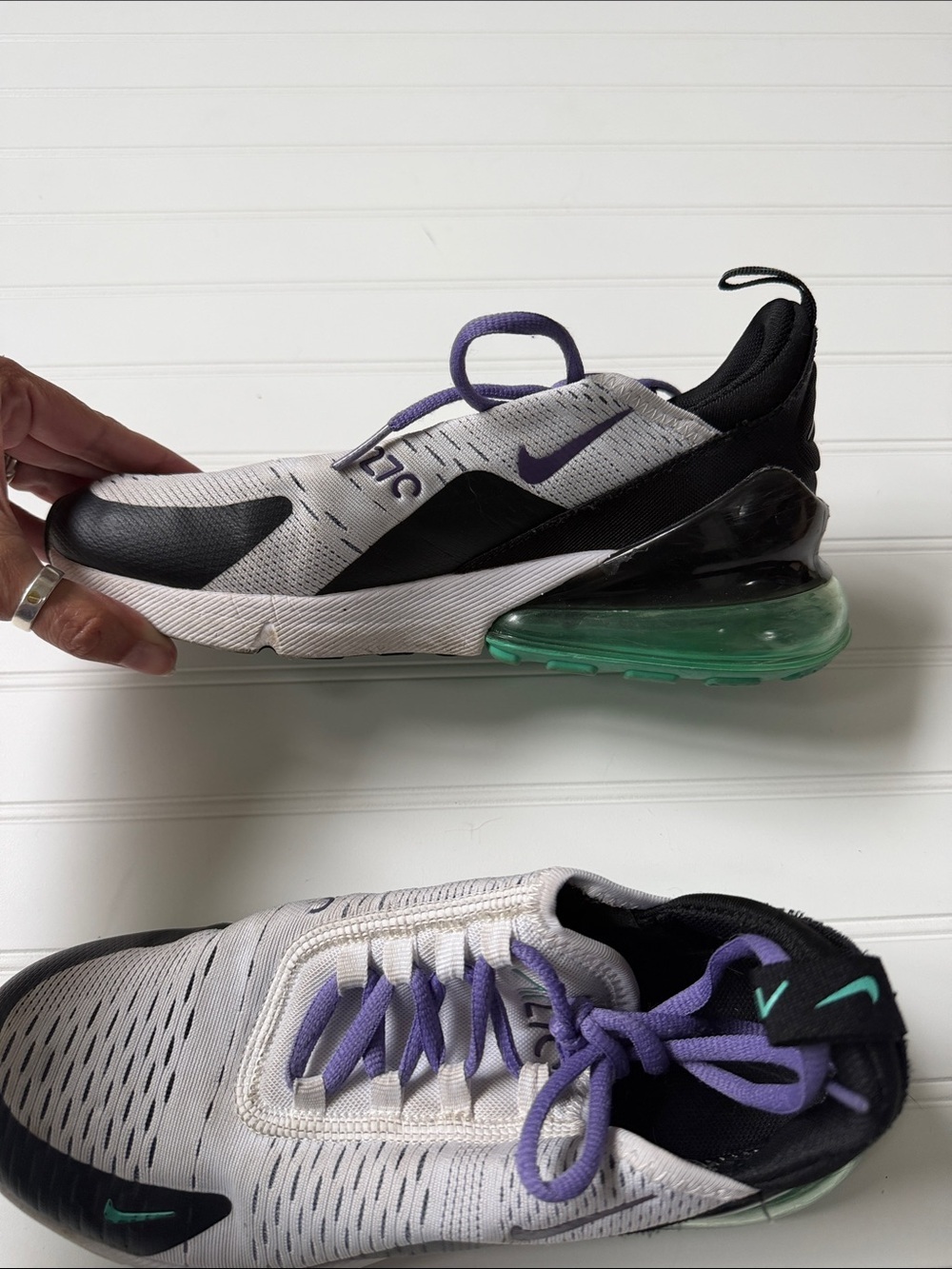 Nike White, Black and Purple Air Max 270 Sneakers with Teal Accents - Picture 5 of 8